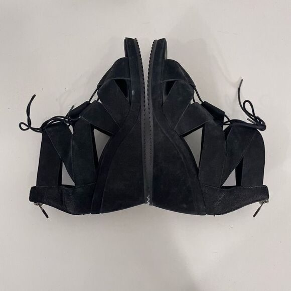 Eileen Fisher Black Cut Out Lace Up Wedge Sandals - Picture 5 of 7